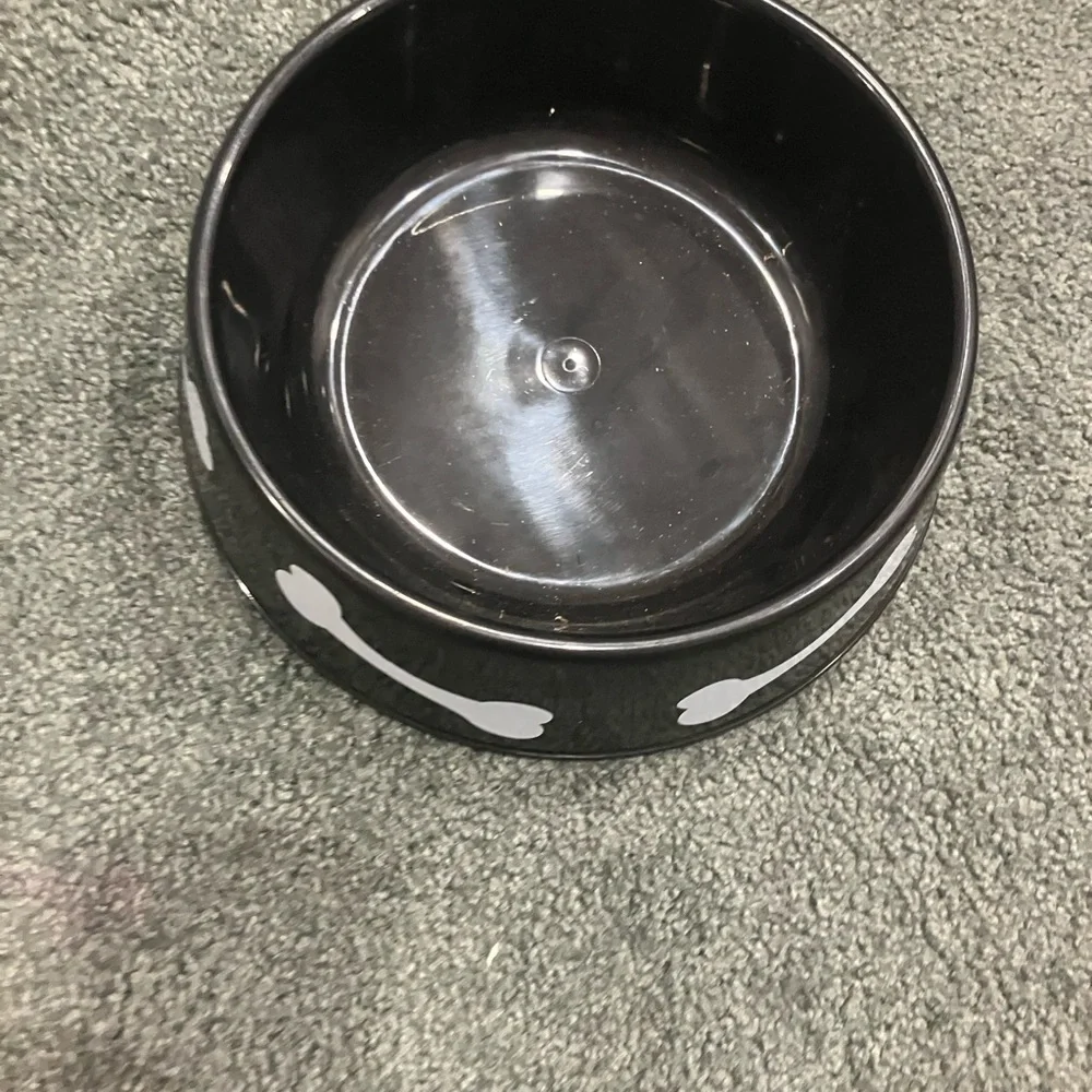 Black Dog Bowl with Bone Design